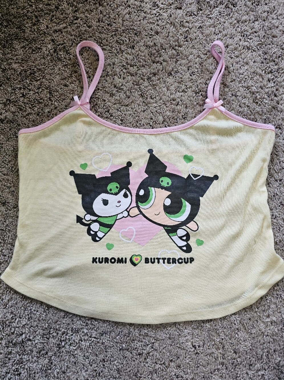 Rue 21 Kuromi & Buttercup Yellow Junior Tank Top - Pink Trim
